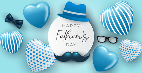 Happy Father's Day banner template with blue color and minimalist heart design.