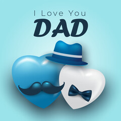 Happy Father's Day I Love You DAD background and minimalist heart design.