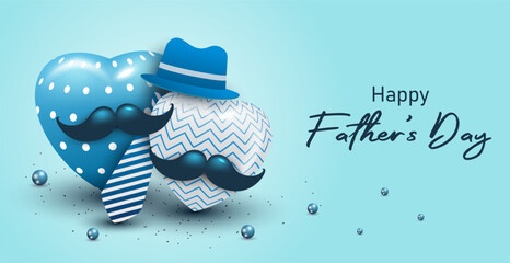 Happy Father's Day banner template with blue color and minimalist heart design.