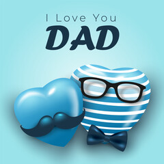 Happy Father's Day I Love You DAD background and minimalist heart design.