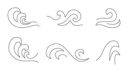 Ocean wave or sea tropical logo set. Continuus line, Vector illustration