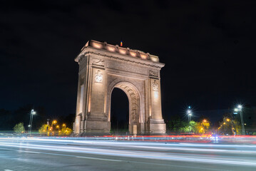 Triumphal Arch of Bucharest on spring night