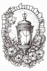 Flashlight vector coloring book black and white for adults isolated line art on white background.