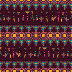 Embroidery colorful simplified ethnic  pattern . Vector  traditional folk elements   for design. boho chic, strips ornament 