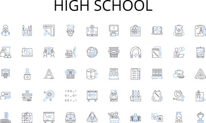 Fototapeta na wymiar High school line icons collection. Savings, Expenses, Income, Funding, Planning, Limitations, Tracking vector and linear illustration. Economizing,Fiscal,Allocations outline signs set Generative AI