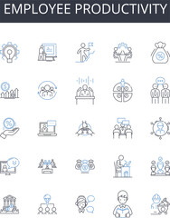 Obraz premium Employee productivity line icons collection. Job satisfaction, Work efficiency, Labor output, Staff efficiency, Performance potential, Workforce productivity, Task proficiency vector and Generative AI
