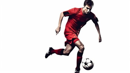 Fototapeta na wymiar Man playing soccer in action against a white background. Image in vector format.The Generative AI