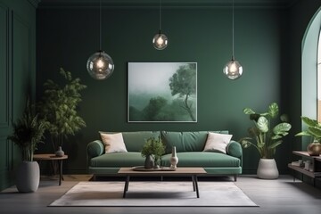 Green Living Room Interior Design Created with Generative AI