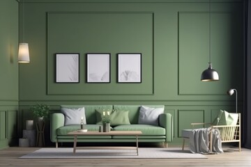 Fototapeta na wymiar Green Living Room Interior Design Created with Generative AI