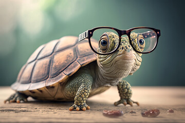turtle with glasses on a green background made with generative ai