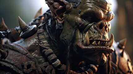 fantasy orc with a chain around his neck and a large mouth, generative ai