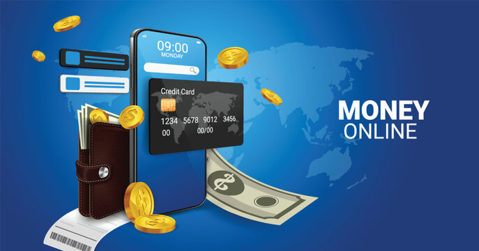 Bill of expenses is on mobile phone.Pay bills with mobile phone.Online shopping spending.Online shopping via smartphone.Bill payment flat isometric vector concept of mobile payment, shopping, banking.