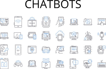 Chatbots line icons collection. Artificial intelligence, Virtual assistants, Robotic technology, Machine learning, Intelligent automation, Digital assistants, Automated agents vector and Generative AI