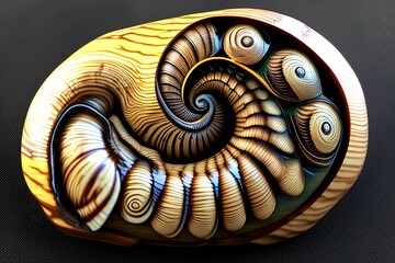 Snail Shells, carved from special wood - generative ai