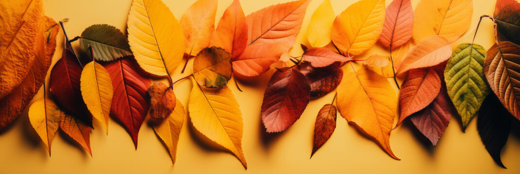 Bright and on-trend photography, fall themed background, ideal for brochure header, social media, blog or website. copy space. made with ai