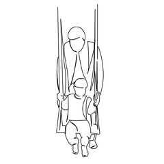 muslim man swinging his son on a swing