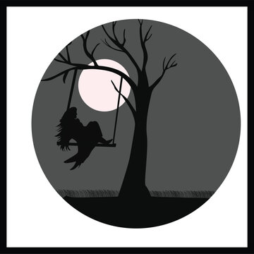 illustration of night girl with nature drawing