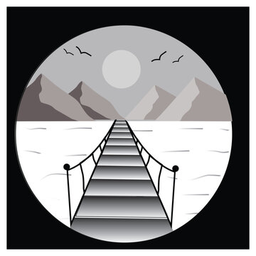 illustration of nature sea and mountains