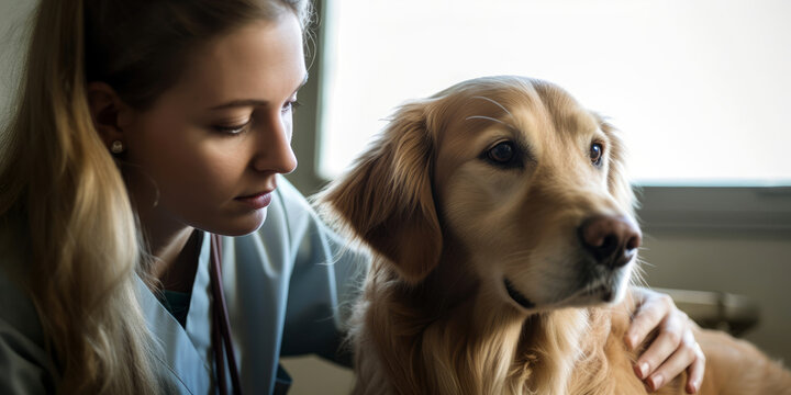 A veterinarian and a dog, generative ai