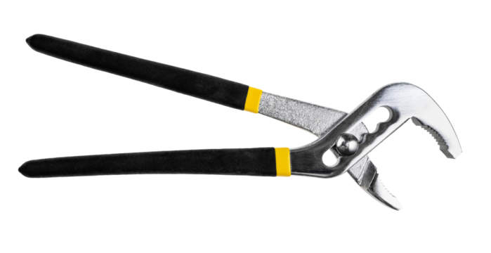 open adjustable pipe wrench isolated on white background