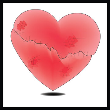 vector drawings of handmade broken hearts shape on a white isolated background, Romantic