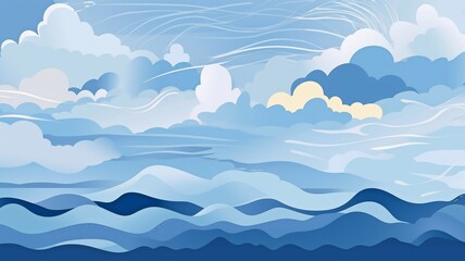 Background for wall art featuring an abstract seascape. clouds, sky, and storm. Design of sea-themed interior decorations, flyers, posters, covers, and banners.The Generative AI