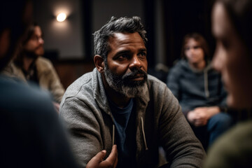 Fototapeta premium A Man in an Alcoholics Anonymous Club, generative ai