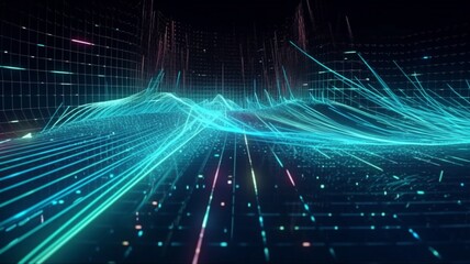 futuristic 3D illustration of a data stream IT for data transfer. Big data and cybersecurity, blockchain, and a background in abstract technology.The Generative AI