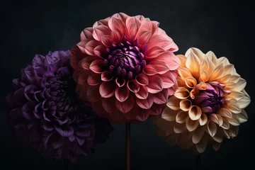 Foto op Canvas Three unique dahlia blooms made with various hues. Generative AI © Adelais