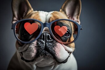 French Bulldog dog wearing heart-shaped sunglasses Generative AI