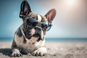 Fototapeta na wymiar French Bulldog dog wearing sunglasses Generative AI