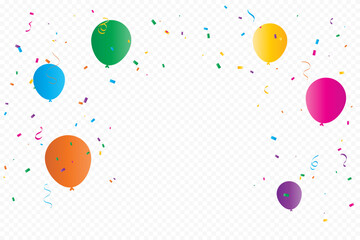 Celebration Background, Happy birthday banner with colorful confetti and streamer ribbons, balloons. Vector Illustration