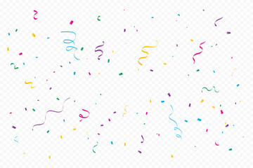 Colorful Confetti And Ribbon Falling On Transparent Background. Celebration Happy birthday Party. Vector Illustration