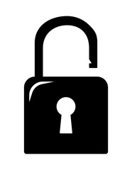 Lock open symbol illustration, black on white background