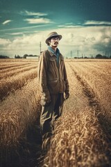 A farmer standing in a field