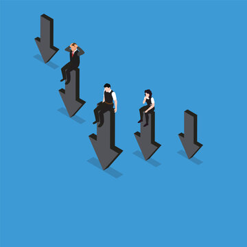 Business people Depressed and stressed upset sitting on downtrend arrows 3d isometric vector illustration concept for banner, website, landing page, ads, flyer template
