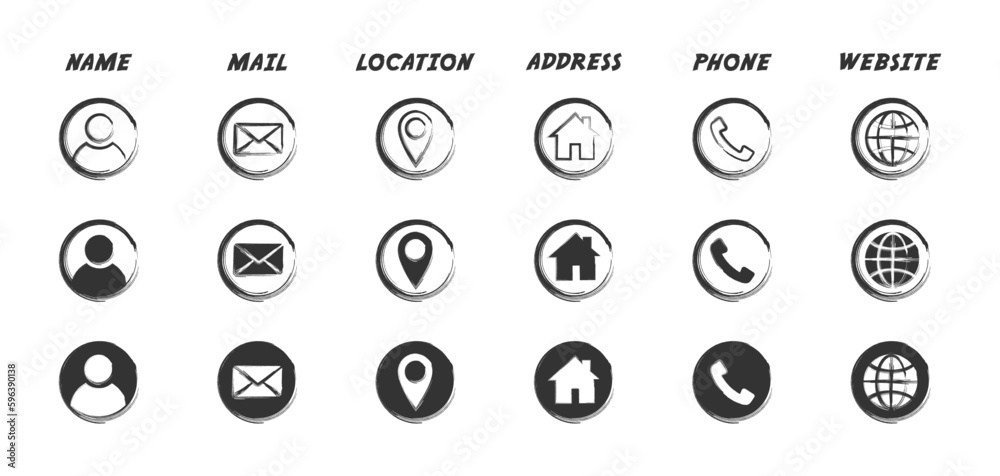 Wall mural hand drawn business card icon set. vector illustration.