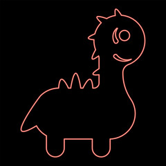 Neon funny dragon cute character dinosaur dino red color vector illustration image flat style