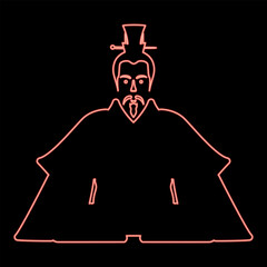 Neon emperor Japan China silhouette Chinese nobility Japanese ancient character avatar imperial ruler red color vector illustration image flat style