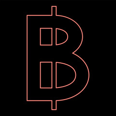 Neon symbol Baht Thailand money cash currency sign red color vector illustration image flat style