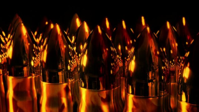 War Concept - Large Caliber Rounds In Fire