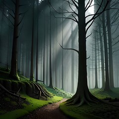 Inside view of a forest created with Generative AI technology