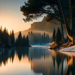 River view in the forest created with Generative AI technology