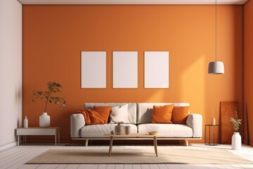 Orange Living Room Interior Design, A Cozy and Inviting Space Created with Generative AI