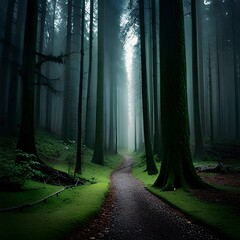 Road inside the forest  created with Generative AI technology