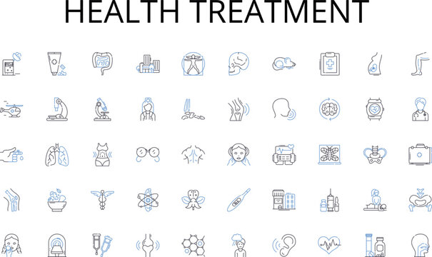 Health treatment line icons collection. Summer, Heat, Sunshine, Warmth, Exercise, Fitness, Running vector and linear illustration. Hiking,Swimming,Biking outline signs set Generative AI