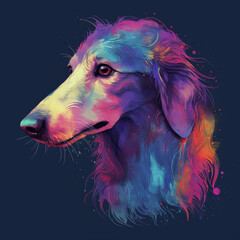 portrait of a dog Afghan Hound with colorful , Vector t-shirt print. Vector illustration on black background, Generative Ai
