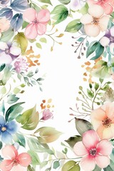 Spring flowers and leaves border rectangle, created with generative AI