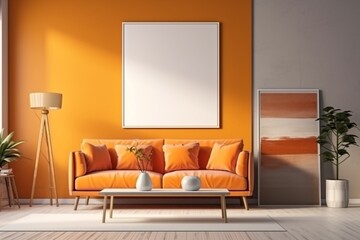 Orange Living Room Interior Design, A Cozy and Inviting Space Created with Generative AI