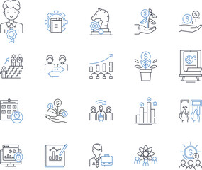 Work commitment line icons collection. Dedication, Perseverance, Loyalty, Drive, Responsibility, Determination, Accountability vector and linear illustration. Generative AI - obrazy, fototapety, plakaty